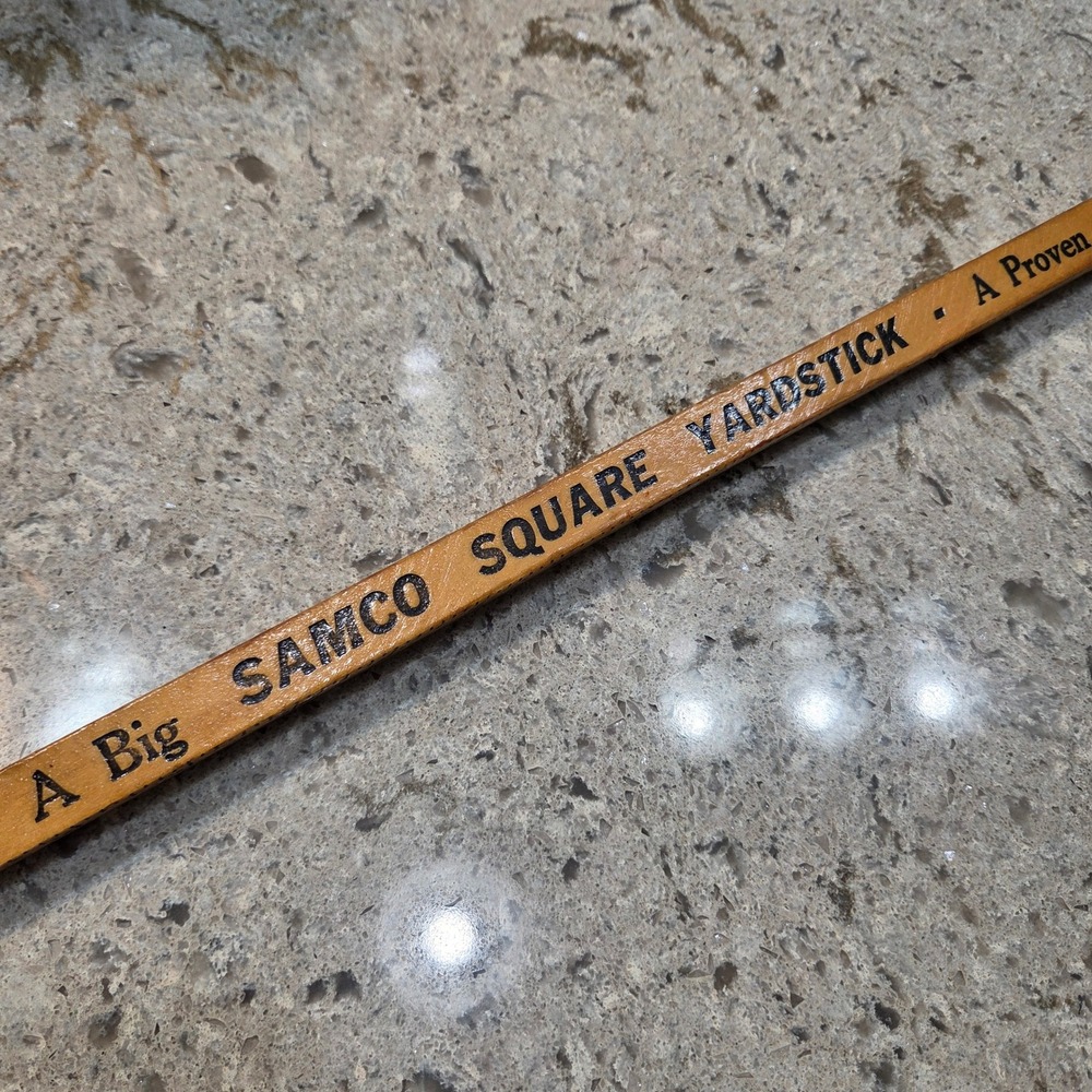 Vintage Samco Square Yardstick Wood Advertising Measuring Stick Leather Strap